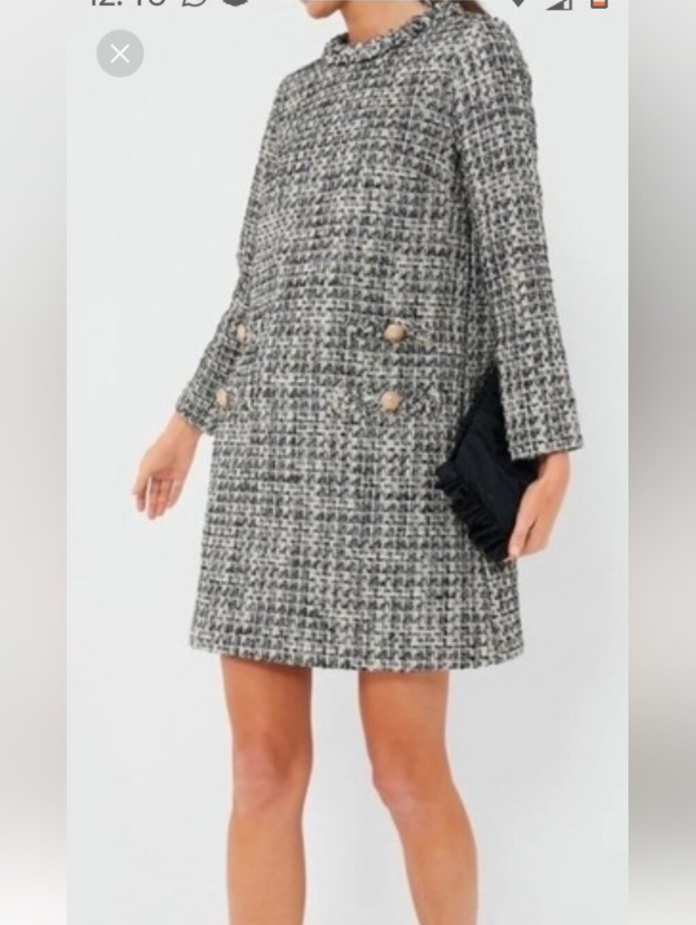 Tweed Button-Front Mini Dress in Black & White